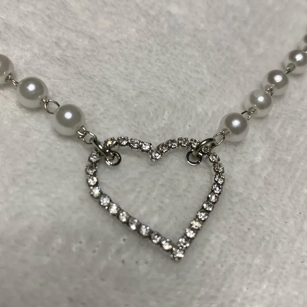 Fancy Pearl Rhinestone HeartbDog Bling Necklace Collar